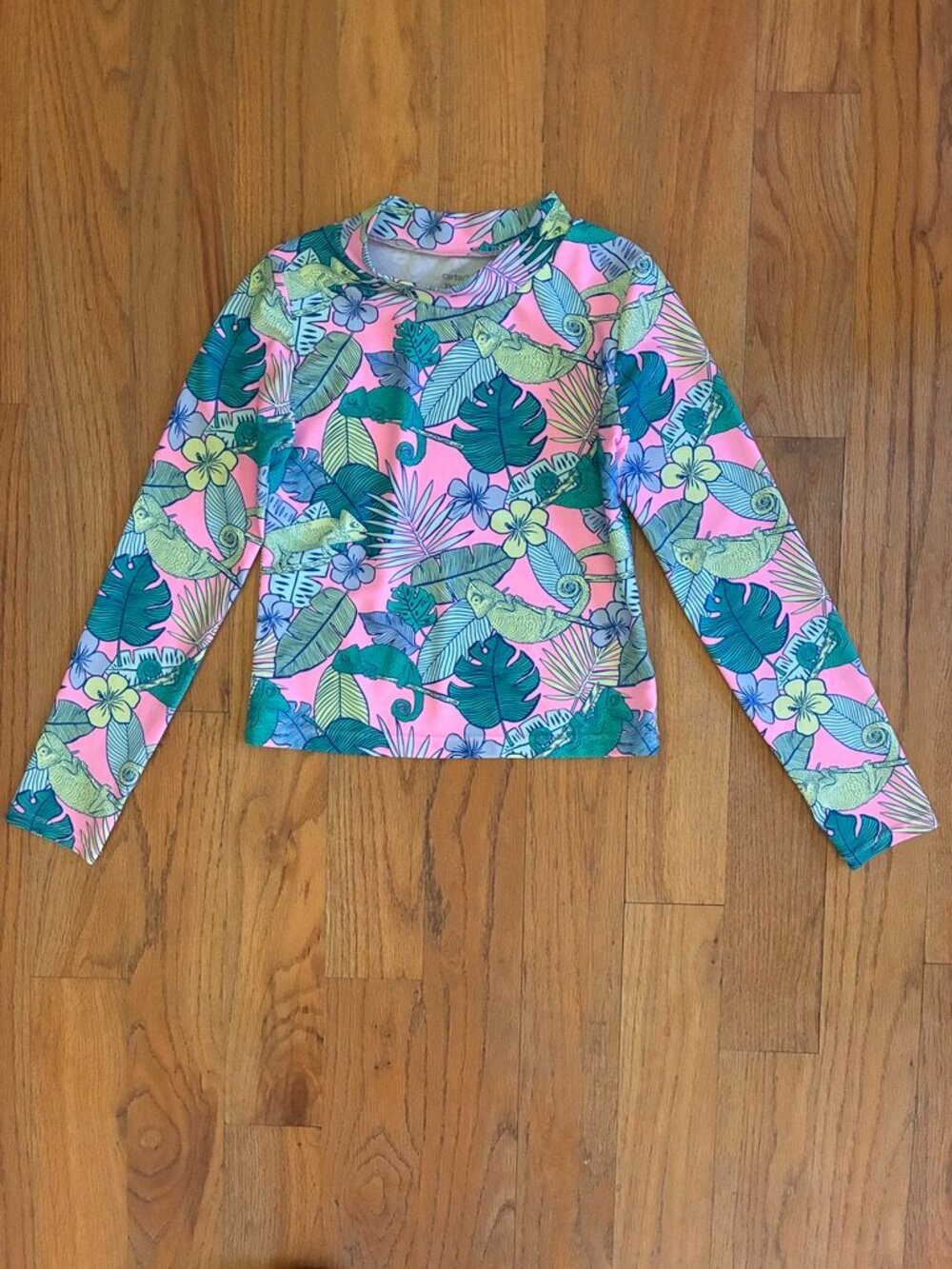 Carters Girls Pink Tropical Chameleon Long Sleeve Rashguard Size 12